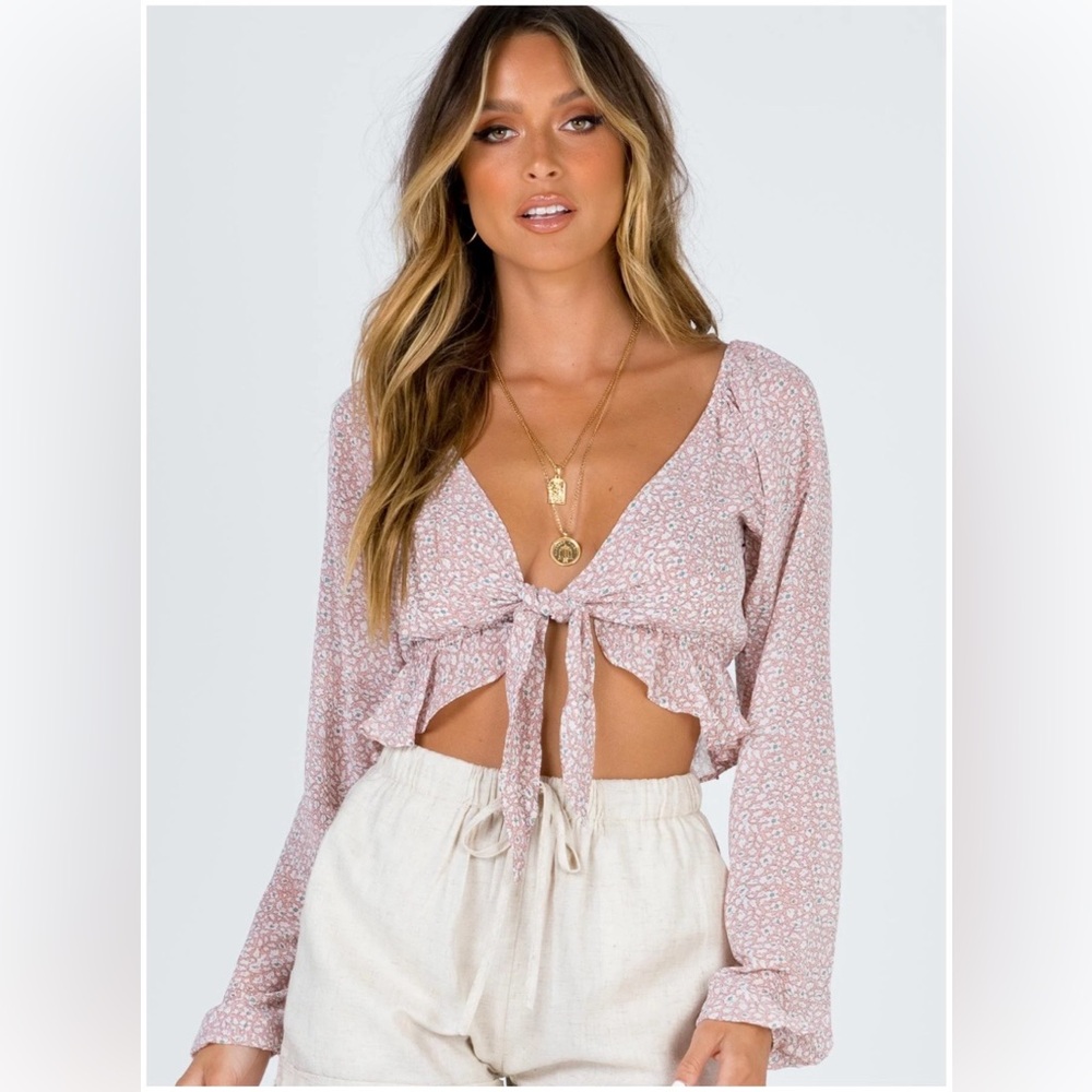 Princess Polly Pink Floral Tie-Front Blouse